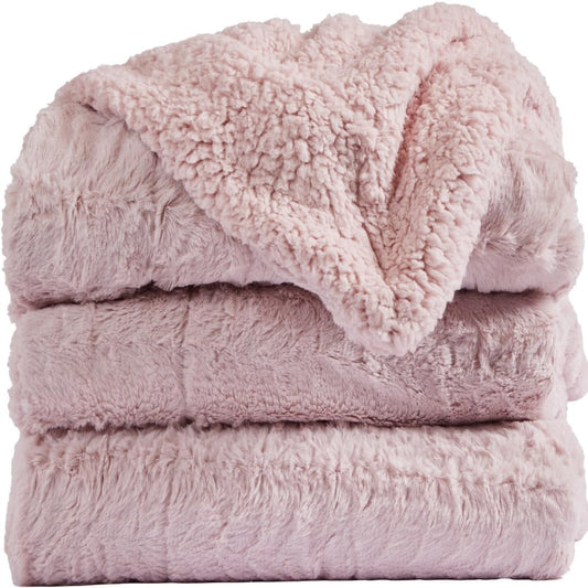 Throw Blanket, Soft Plush Reversible Faux Fur and Sherpa, Twin 80X60, Warm Thick Throws for Bed, Comfy Washable Bedding Accent Blankets, Dusty Rose