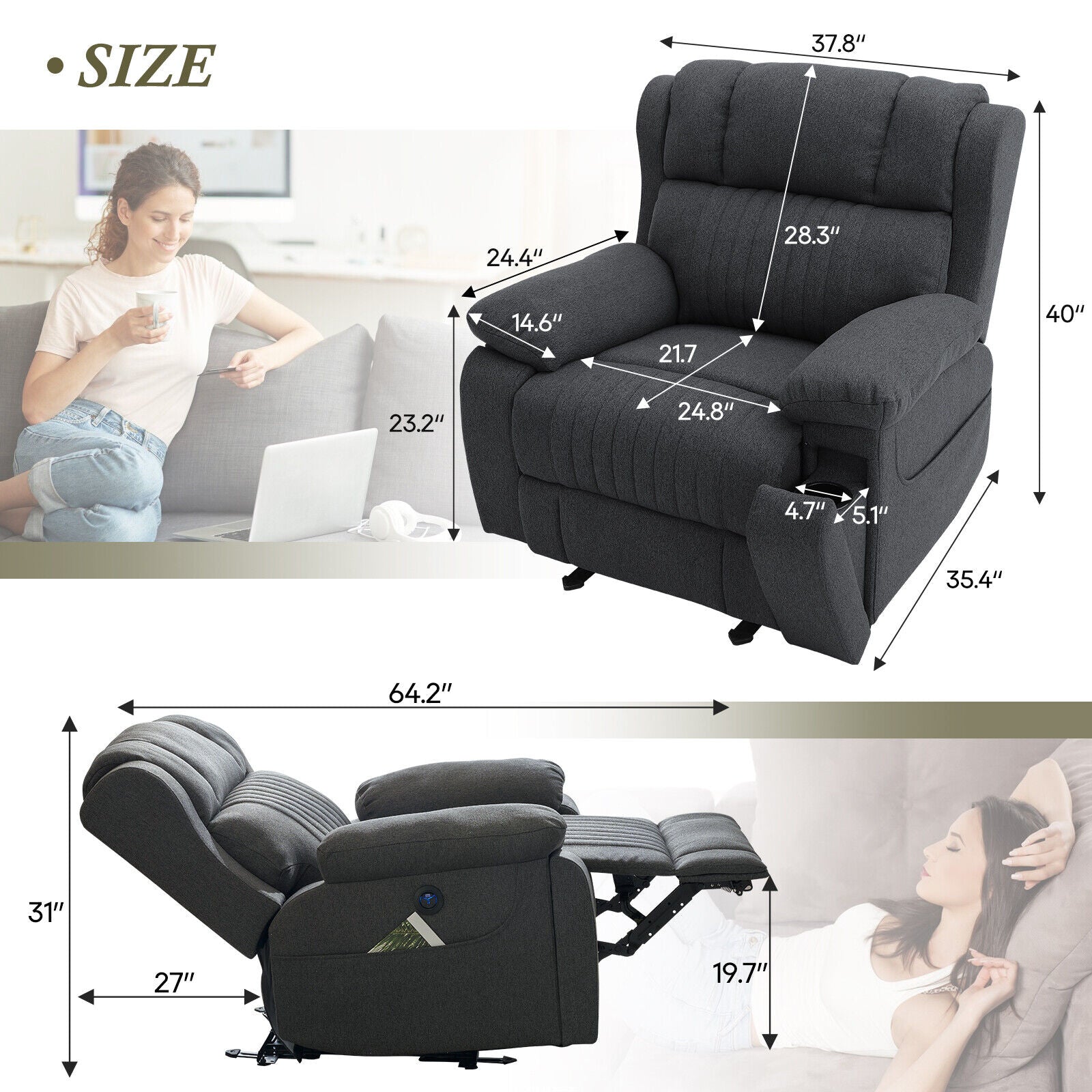 Electric Power Recliner Chair with Massage and Heat, Electric Recliner Chairs