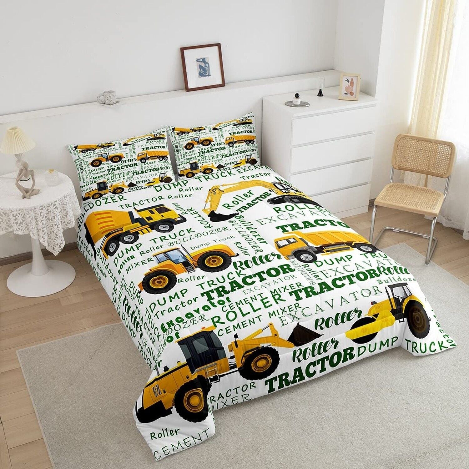 Yellow Truck down Comforter Twin Cartoon Construction Bedding Set