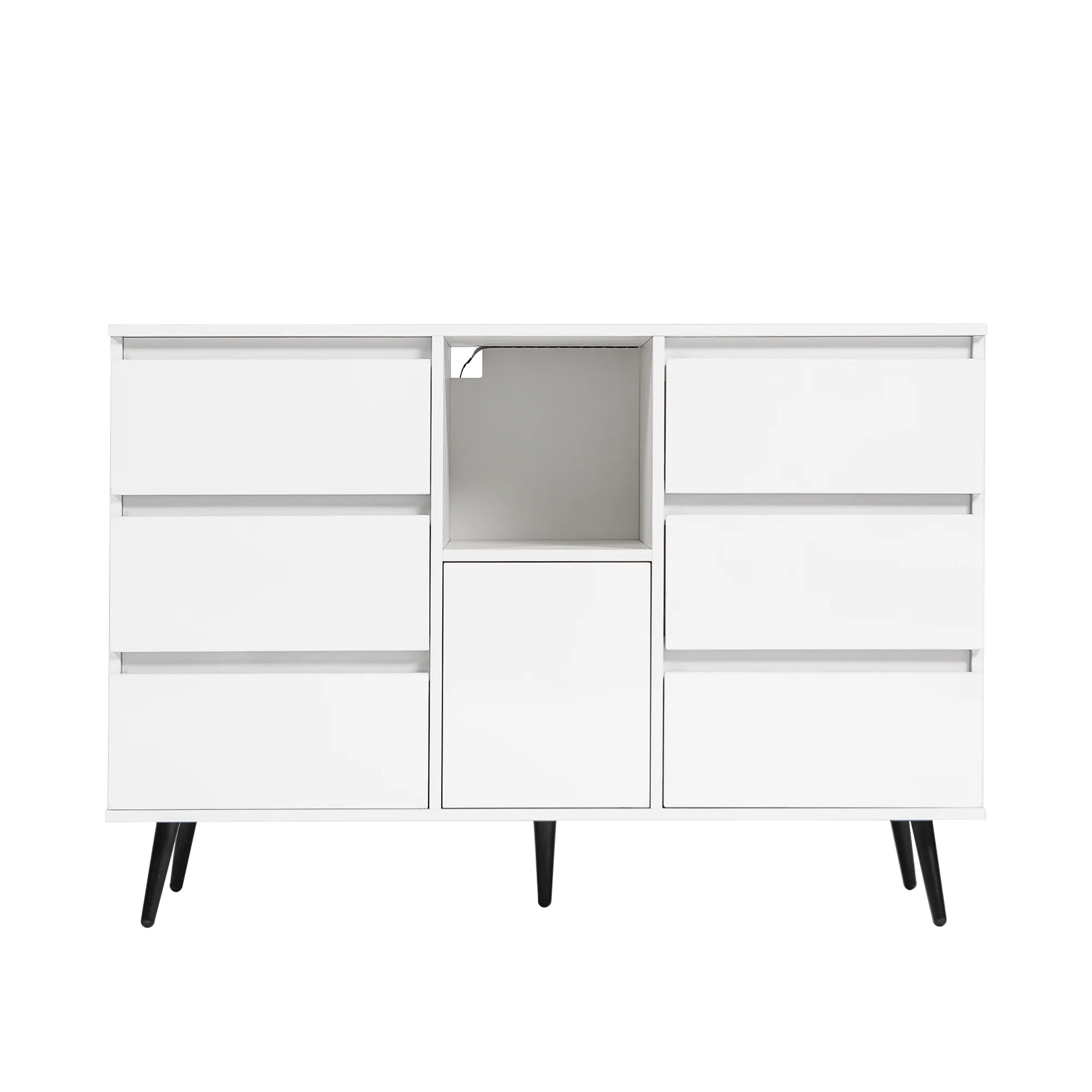 White 6 Drawer Dresser with LED Lights Display and Storage Cabinet