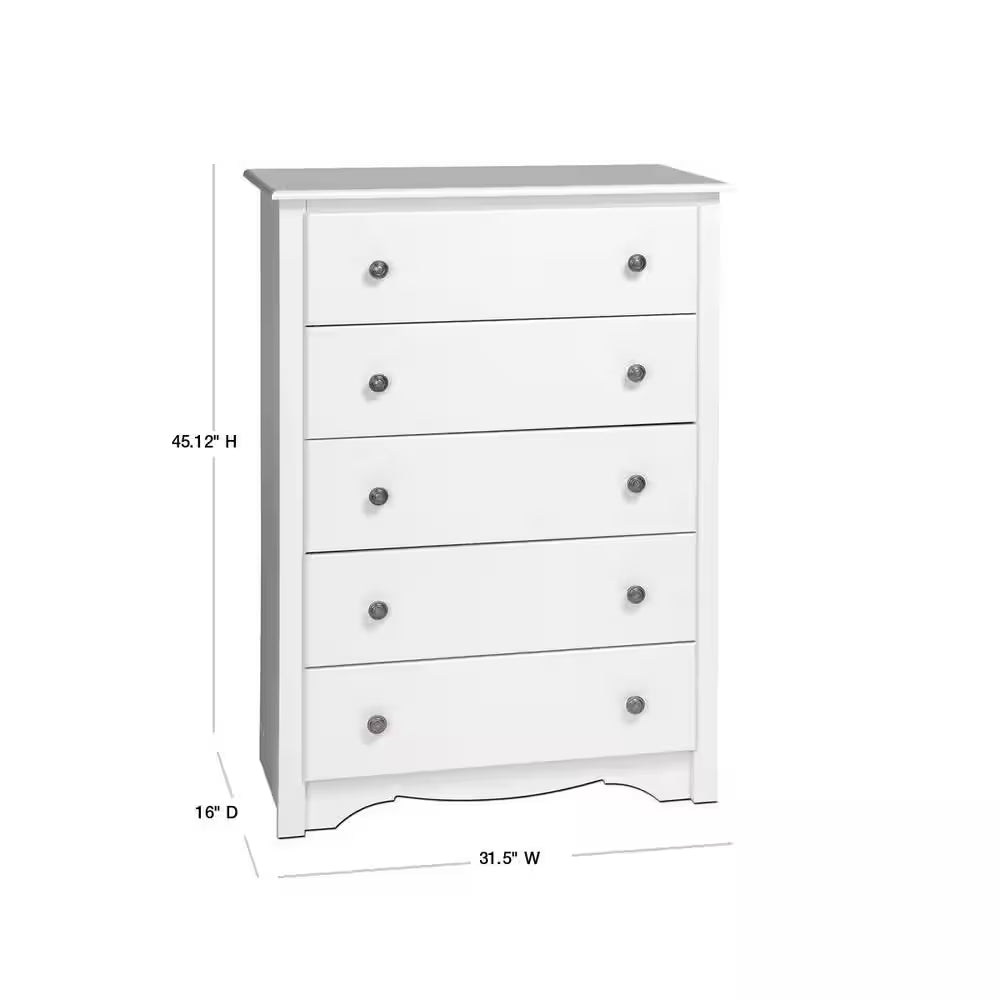 Monterey 5-Drawer White Chest of Drawers