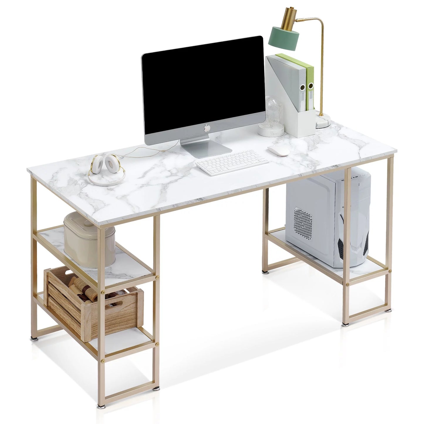  White Computer Desk with Shelves