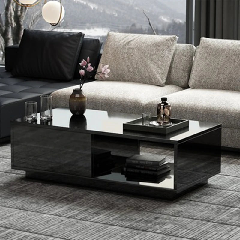 Modern Living Room High-Gloss RGB LED Coffee Table Coffee Table 2 Drawer Cabinet Storage