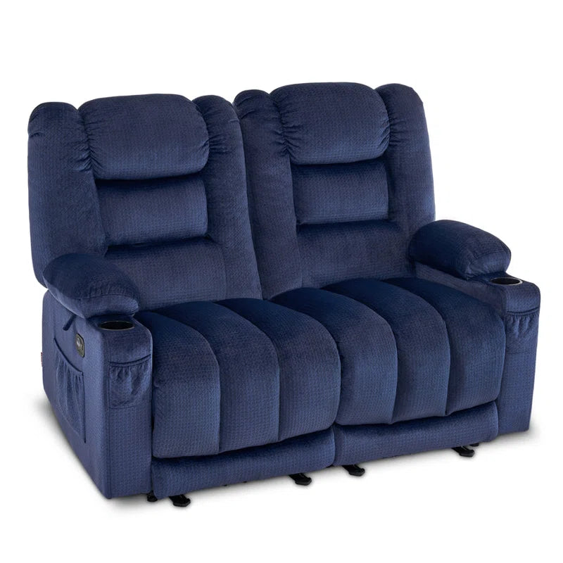 Electric Reclining Loveseat Sofa with Heat and Massage, Fabric Power Loveseat Recliner