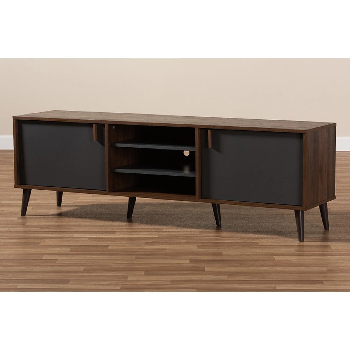 Baxton Studio Samuel Mid-Century Modern Brown and Dark Grey Finished TV Stand