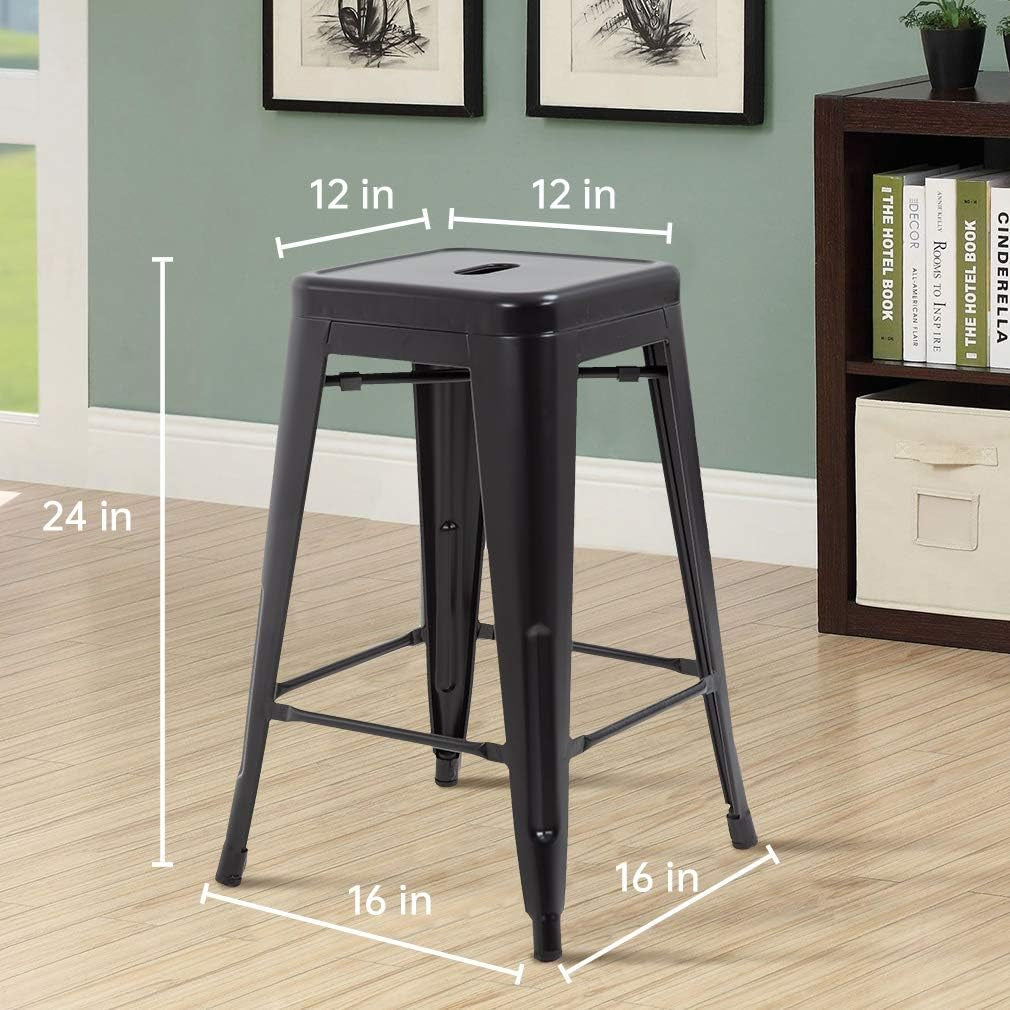 24 Inches Bar Stools Set of 4 Counter Stool Barstools Indoor/Outdoor Metal Bar Stools Stackable Modern Metal Bar Stools Kitchen Counter Stools Chairs