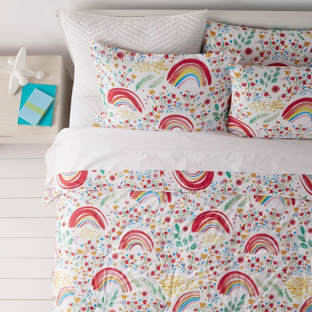 Company Kids Rainbow 3-Piece Multicolored Organic Cotton Percale Full/Queen Comforter Set