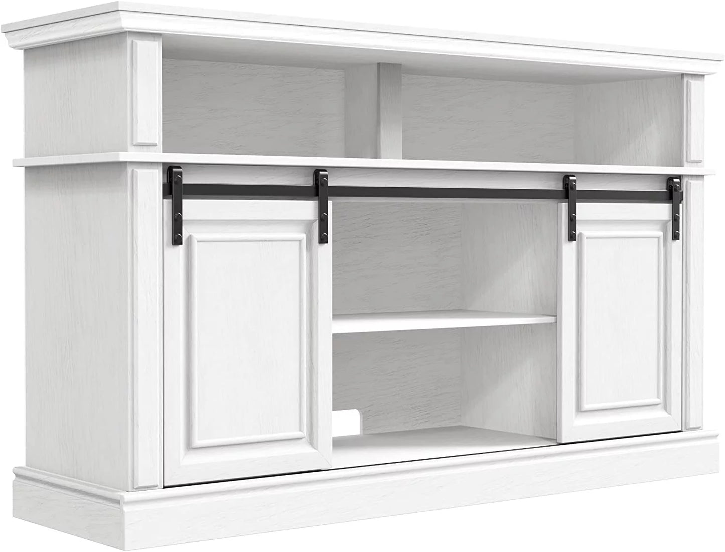 White TV Stand, Modern Farmhouse Barn Door Entertainment Center for 65" TV