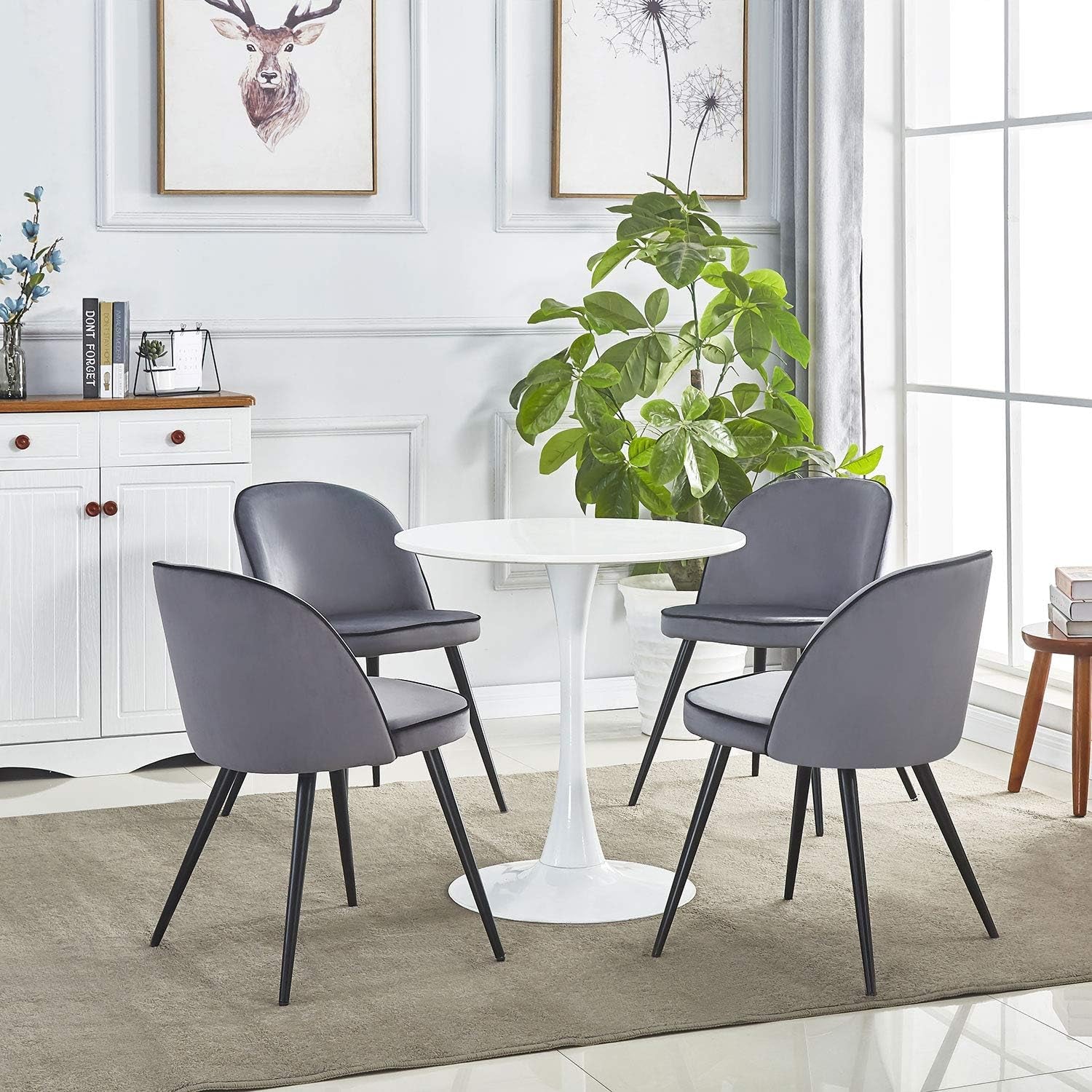 Dining Room Chairs Set of 4 W/Soft Velvet Seat Backrest and Metal Legs (4, Grey)