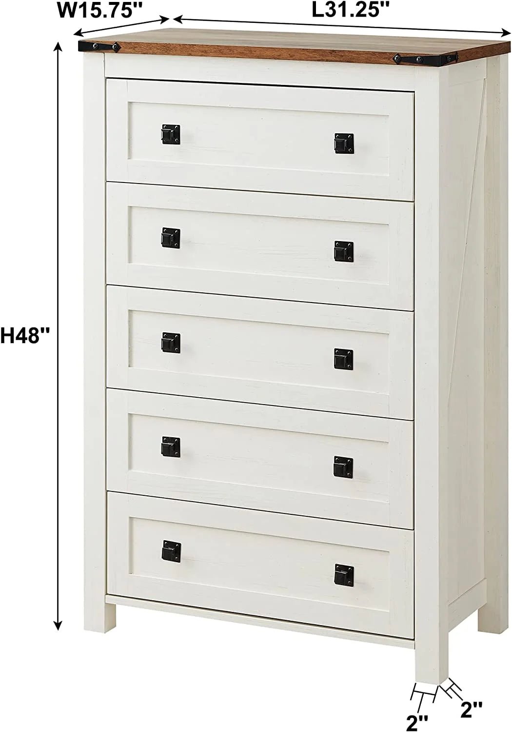 5 Drawers Dresser Chests, Farmhouse Wood Rustic Tall Chest of Drawers, Pull Storage Cabinet, off White