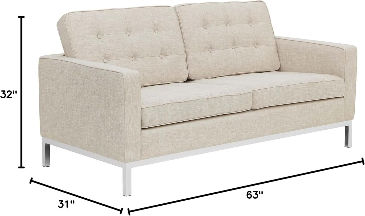 Loft Upholstered Fabric Mid-Century Modern Loveseat in Beige