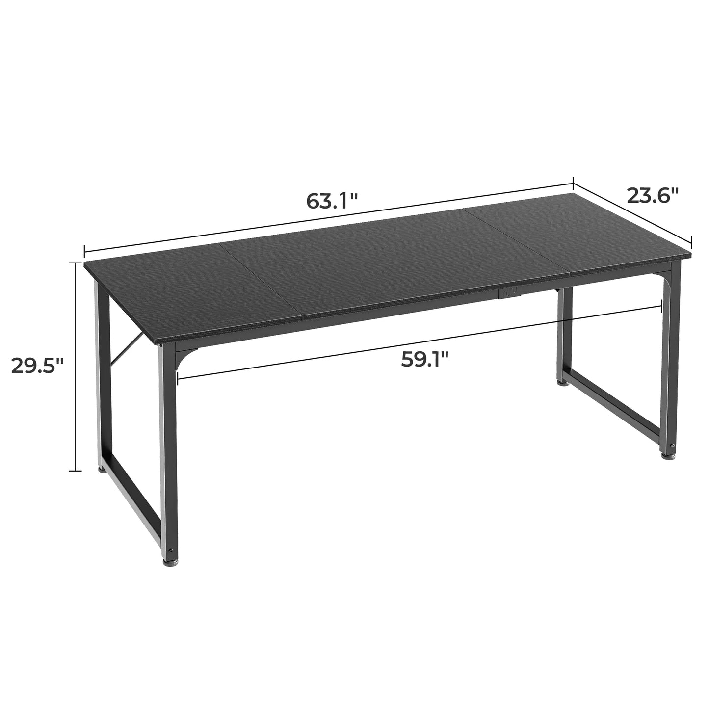 62" Computer Desk, Table with Metal Frame, Black