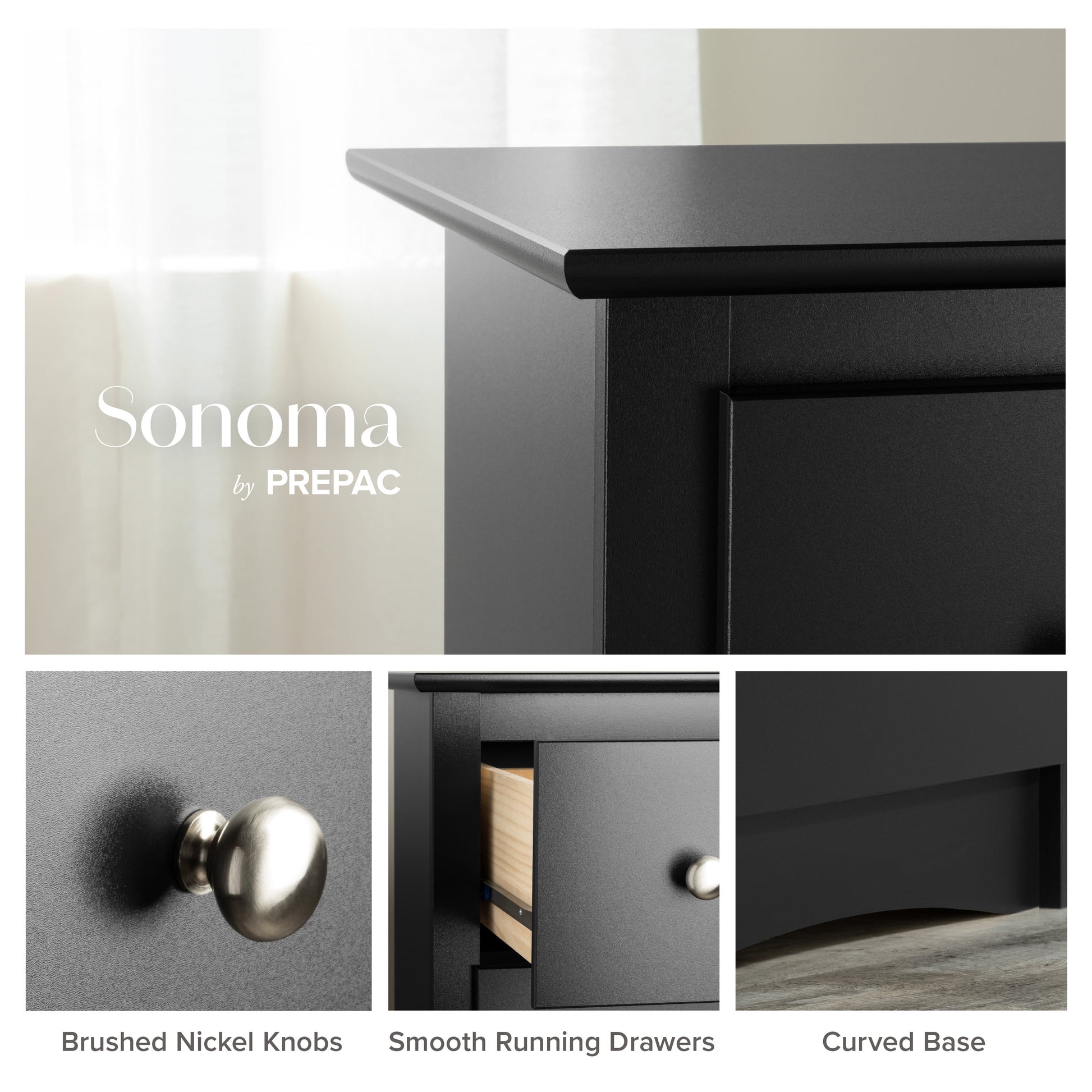 Sonoma Superior 5-Drawer Chest, Measuring 17.75"D X 31.5"W X 44.75"H, in Black Finish