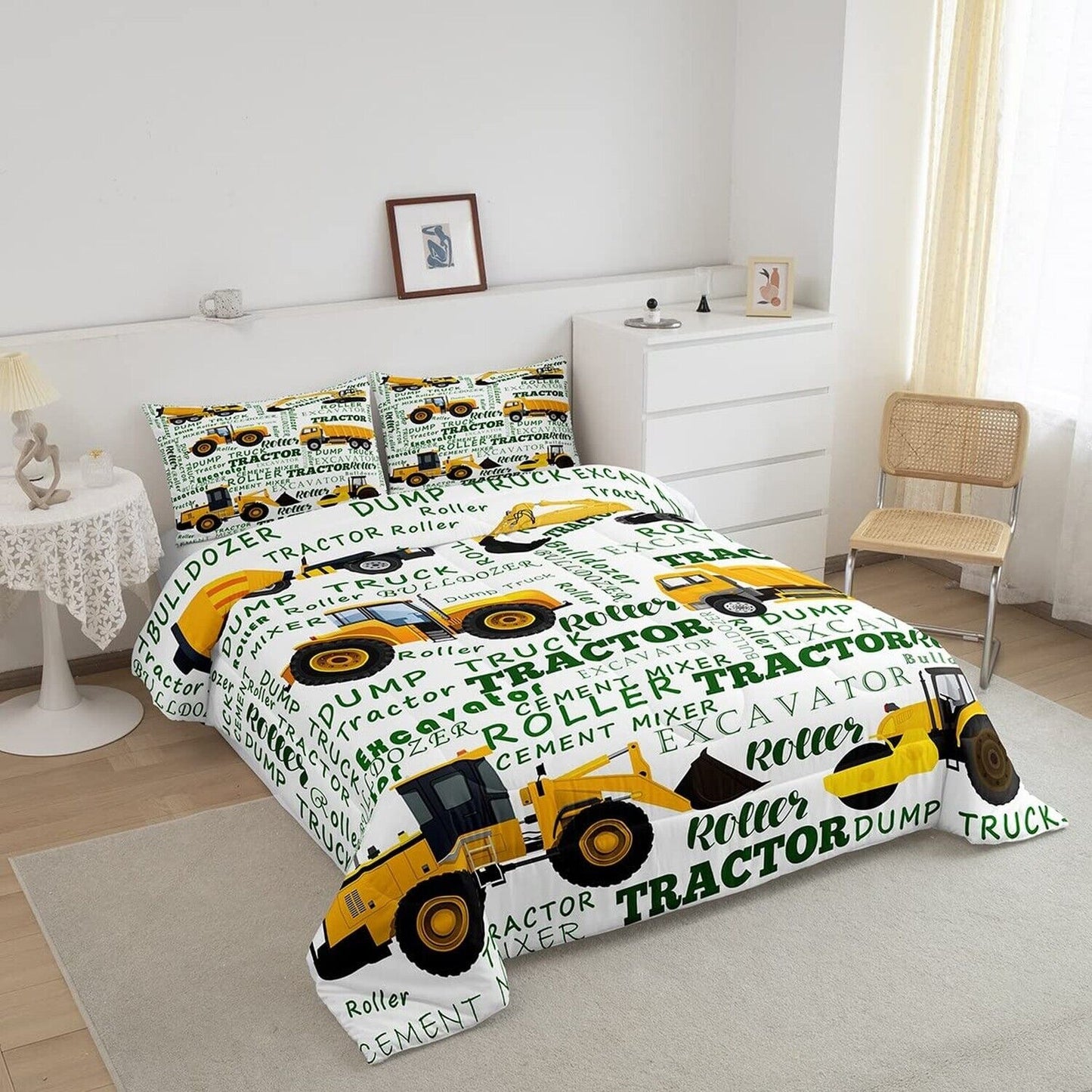 Yellow Truck down Comforter Twin Cartoon Construction Bedding Set