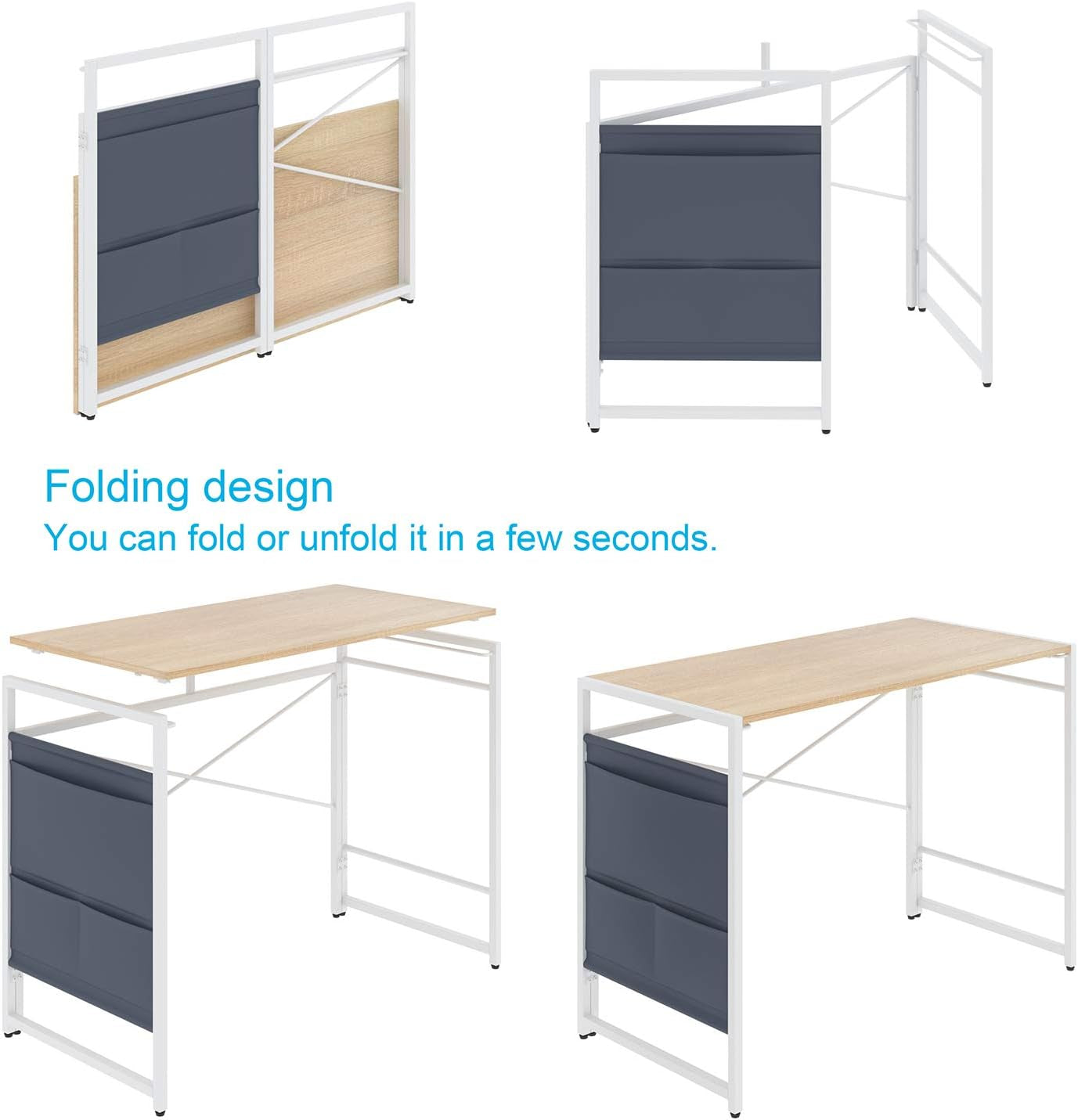 Folding Desk for Small Spaces,Space Saving Foldable Computer Desk with Storage Bag,,Oak