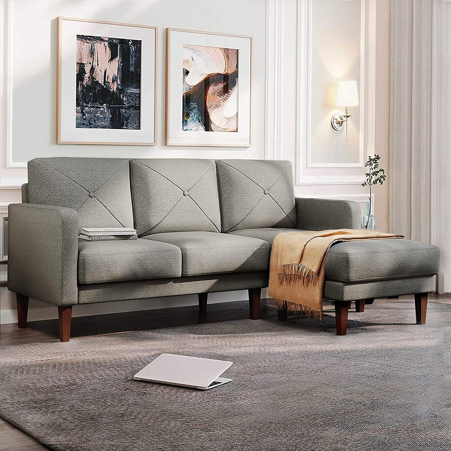 Convertible Sectional Sofa Couch with Chaise L Shaped Sofa, Grey