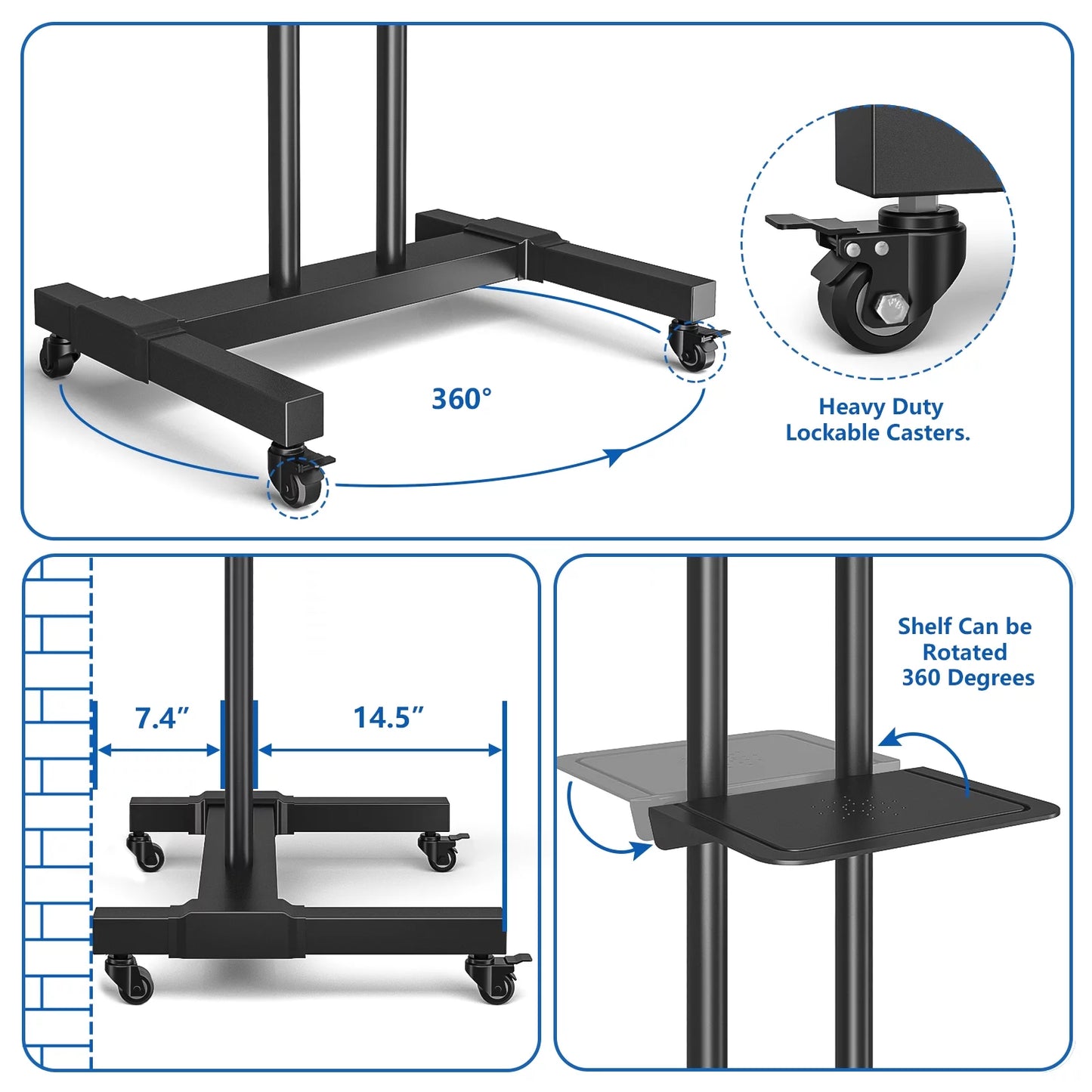 Wheels for Tvs up to 80 Inch Tilt Upgraded TV Cart, Black