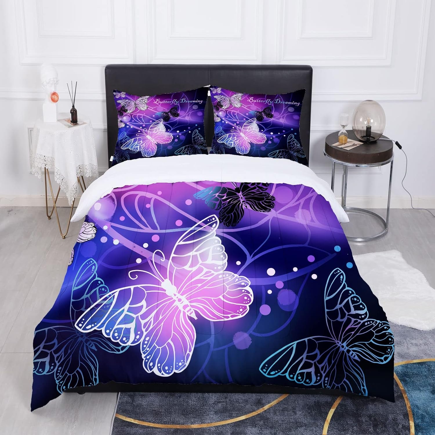 3D Purple Butterfly Bedding Twin Comforter Set, 3 Piece- Includes 1 Comforter and 2 Pillowcase