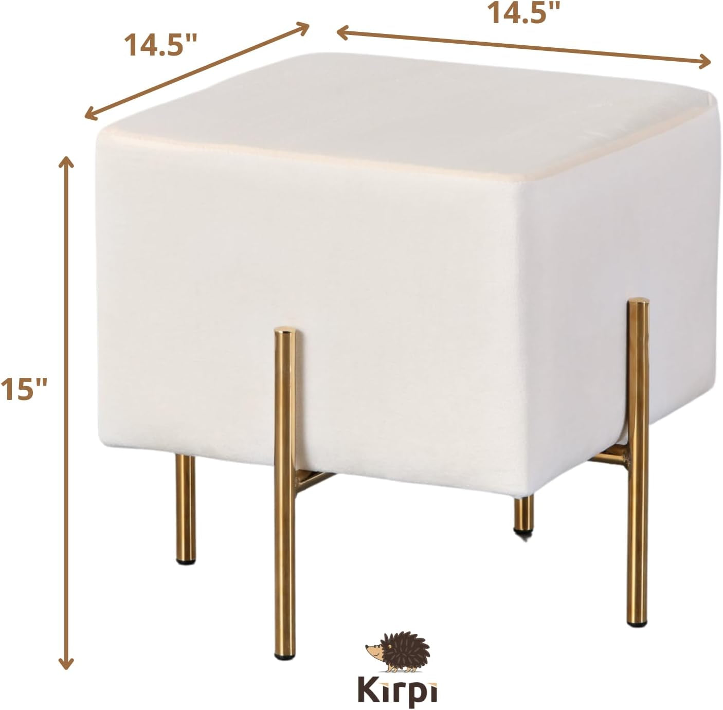 Velvet Ottoman Stool Set of 2, Cream Modern Gold Vanity Stool Square, Contemporary Foot Stool Ottoman, (Cream)