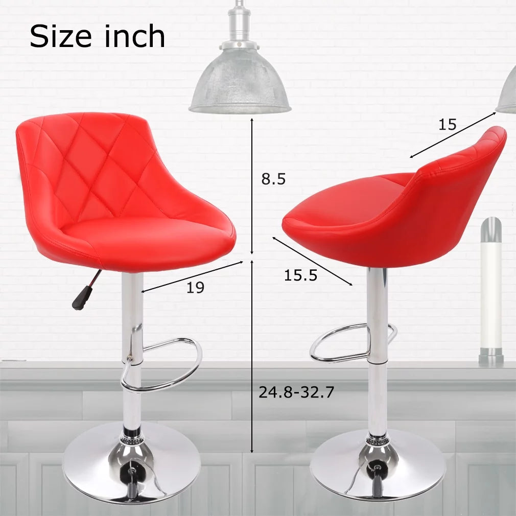 Barstools Swivel Set of 2 Height Adjustable PU Leather, Low Back, Red