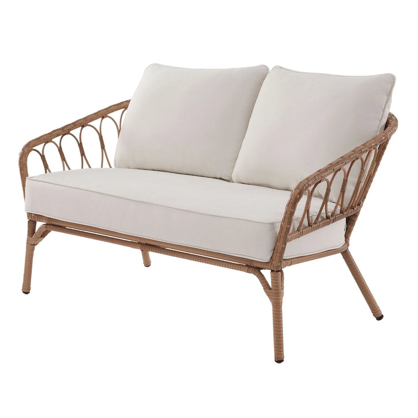 Willow Sage All-Weather Wicker Outdoor Loveseat and Ottoman Set, Beige