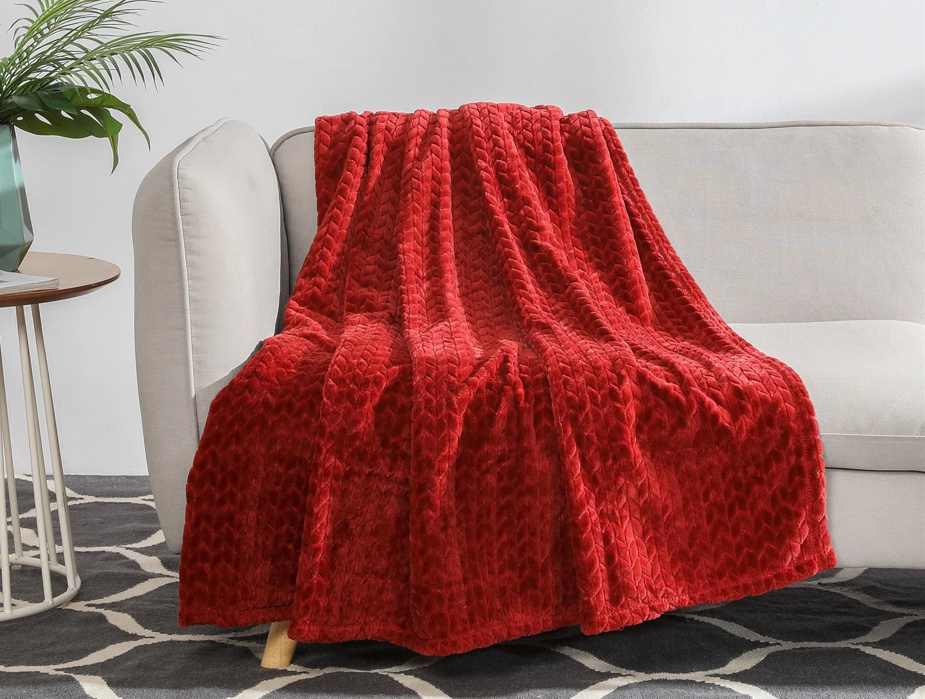 Rusty Brick Red Velvet Plush Throw Blanket, Oversized Throw