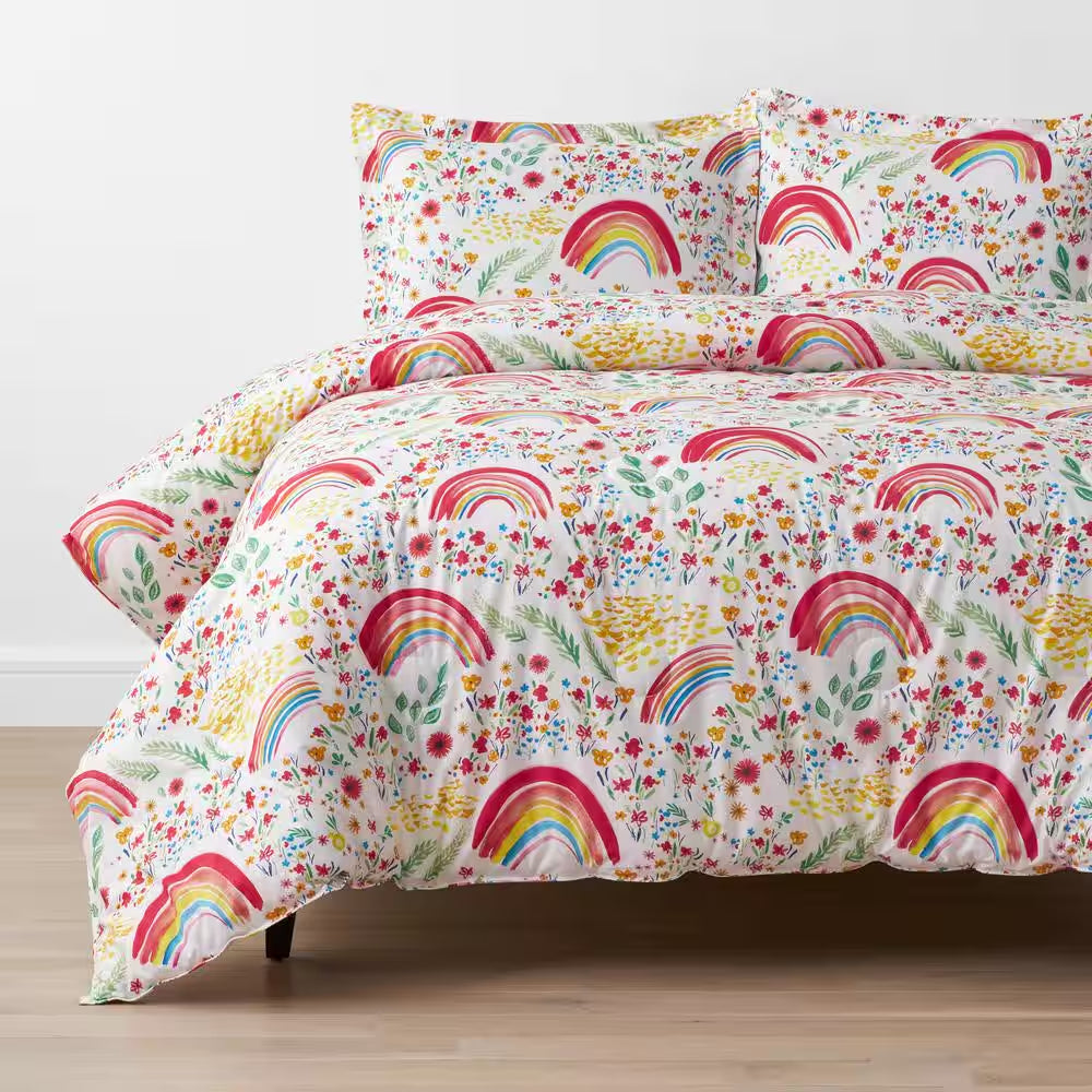 Company Kids Rainbow 3-Piece Multicolored Organic Cotton Percale Full/Queen Comforter Set