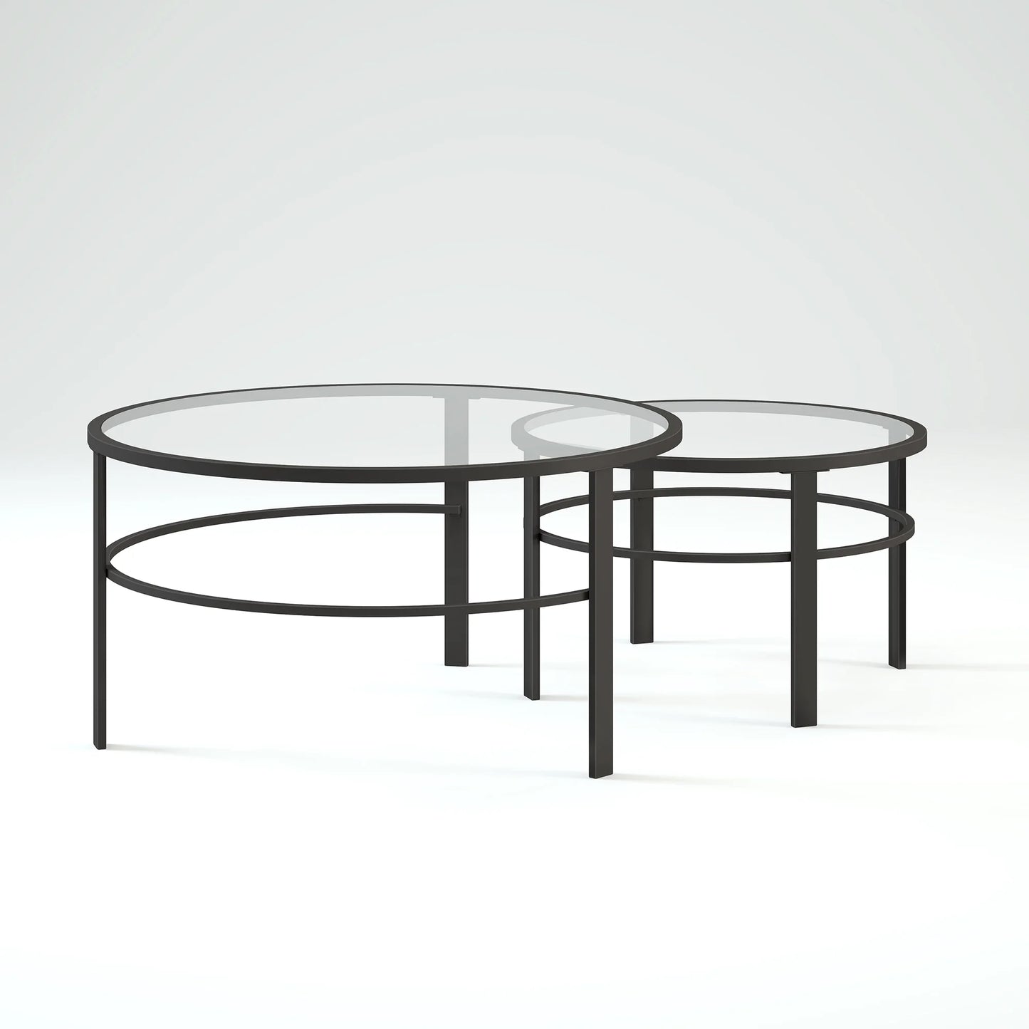 Gaia round Glass 2pc Coffee Table, Blackened Bronze