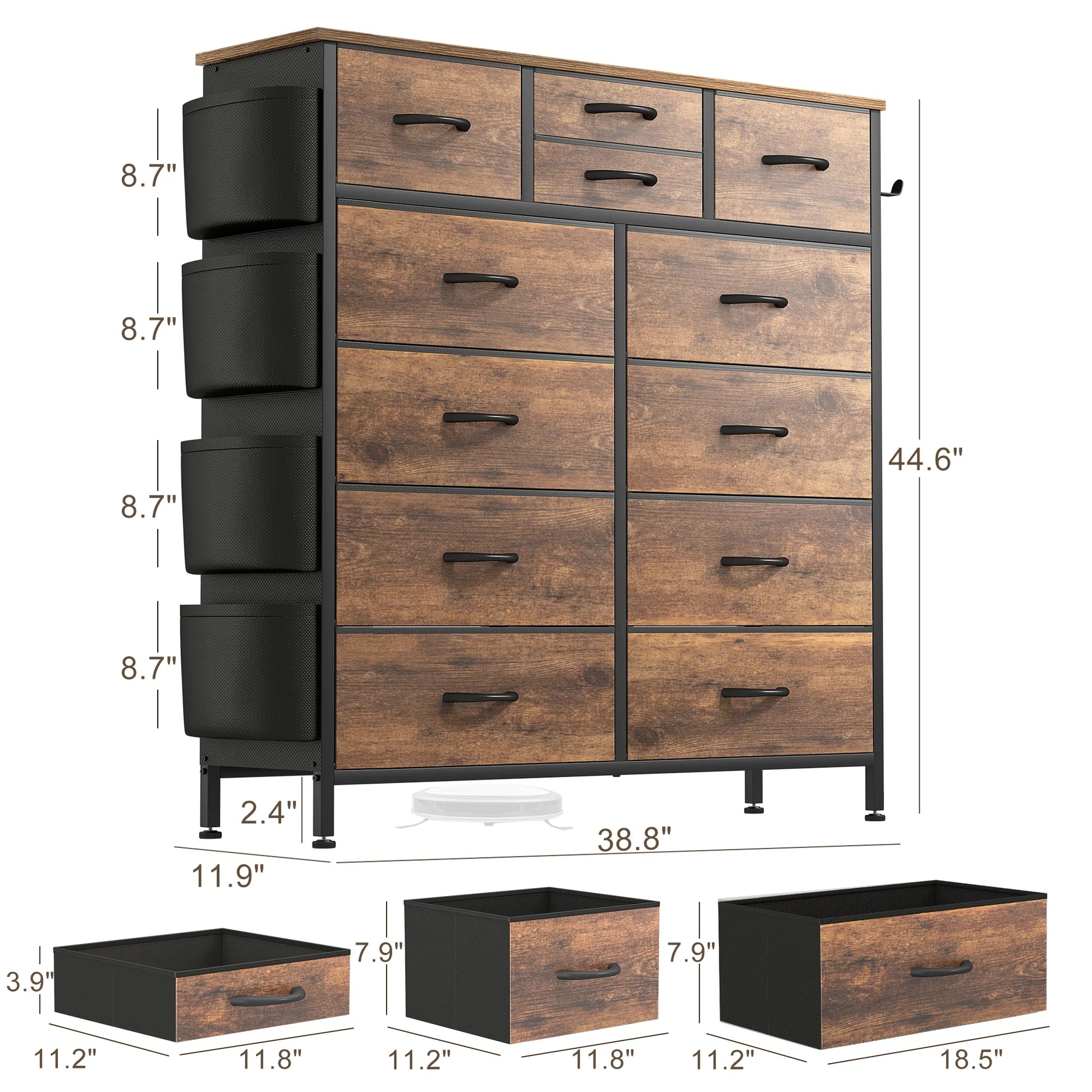 Chest, with 12 Drawer Tall Dresser, 12 Drawers, Fabric Storage, Rustic Brown