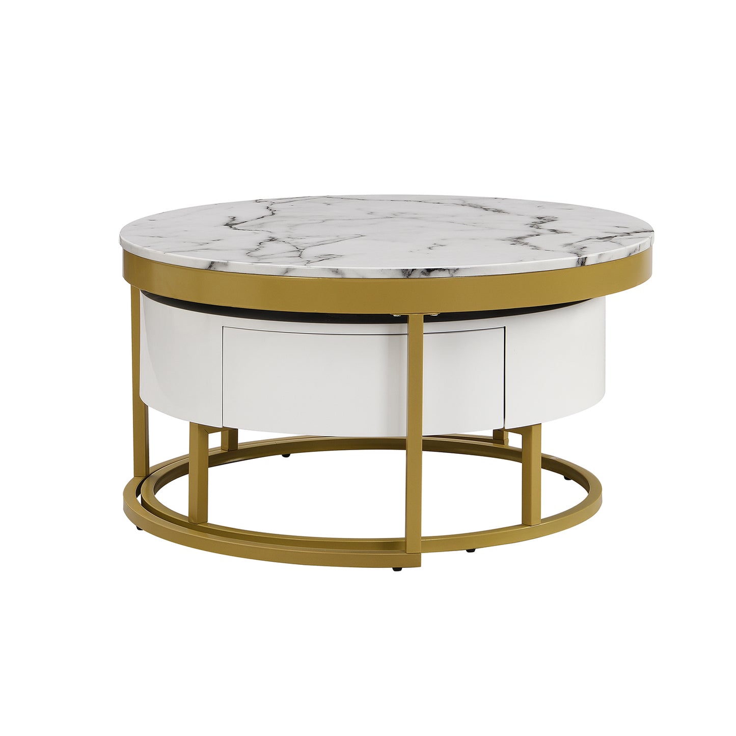 2pc Gold Nesting Coffee Table Set - Storage Drawers