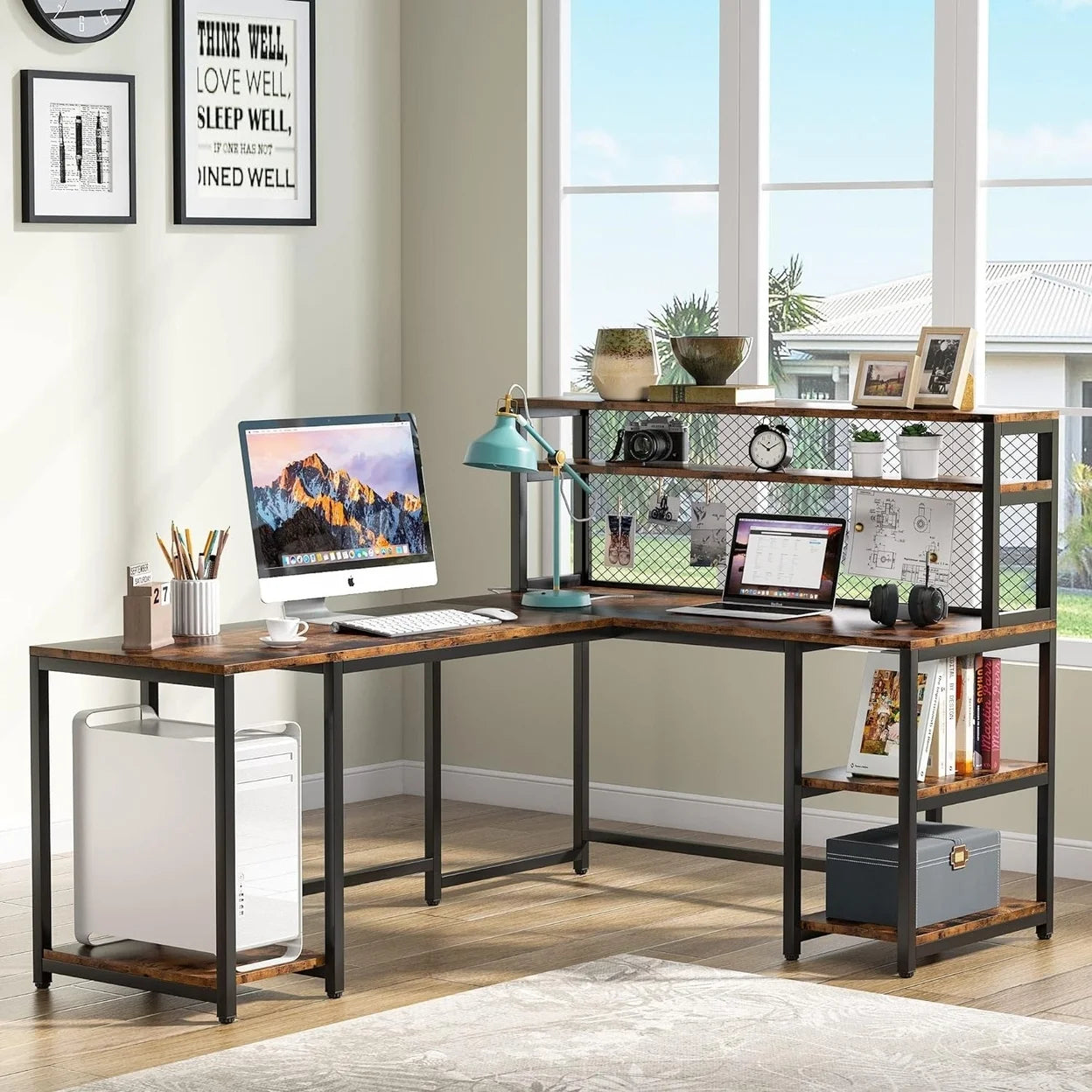 67" Large Computer Desk with Hutch Office Desk Study Table Writing Desk