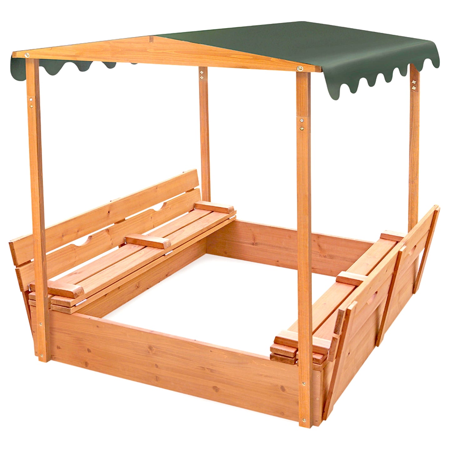 Covered Convertible Cedar Sandbox with Canopy and Two Bench Seats