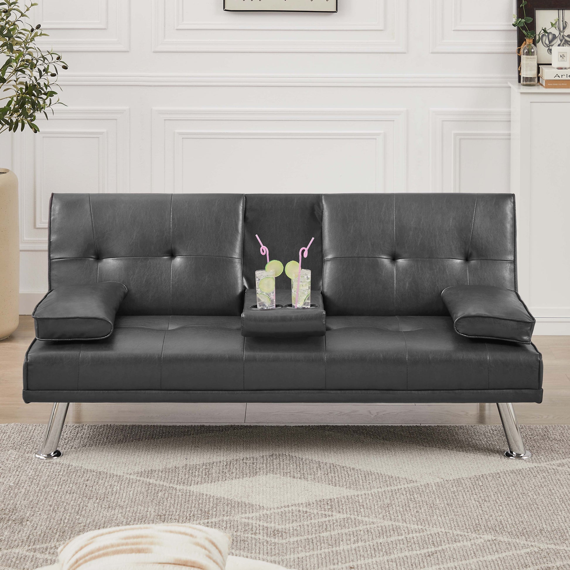 Convertible Futon Sofa Bed - Versatile Comfort with Sturdy Modern Faux Leather Design, 