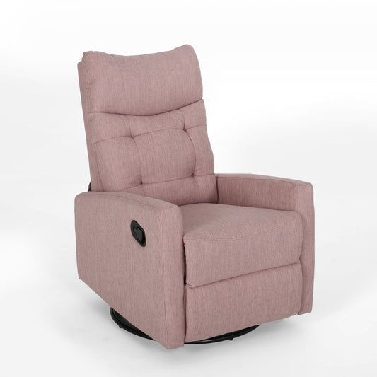 Kimpton Contemporary Fabric Tufted Glider Swivel Pushback Recliner, Light Blush and Black