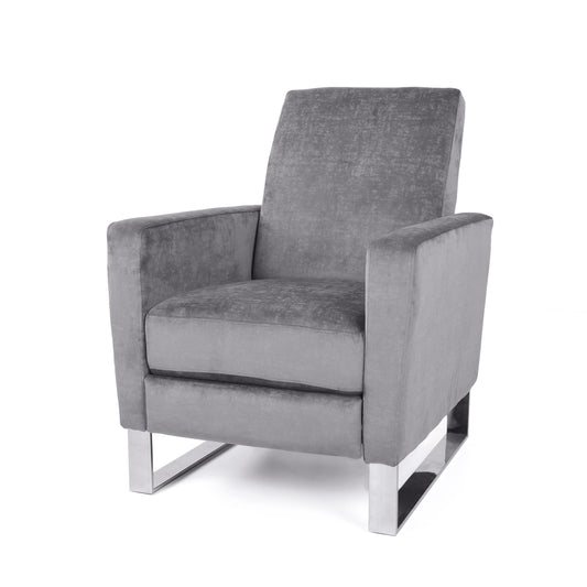 Pendry Modern Upholstered Pushback Recliner, Gray Fabric and Silver