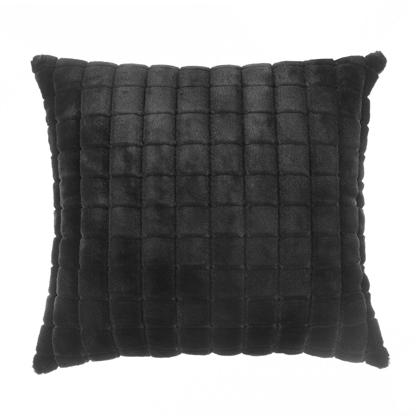 Square Tile Faux Fur Black Pillow, 20 in X 20 In, Polyester Fill