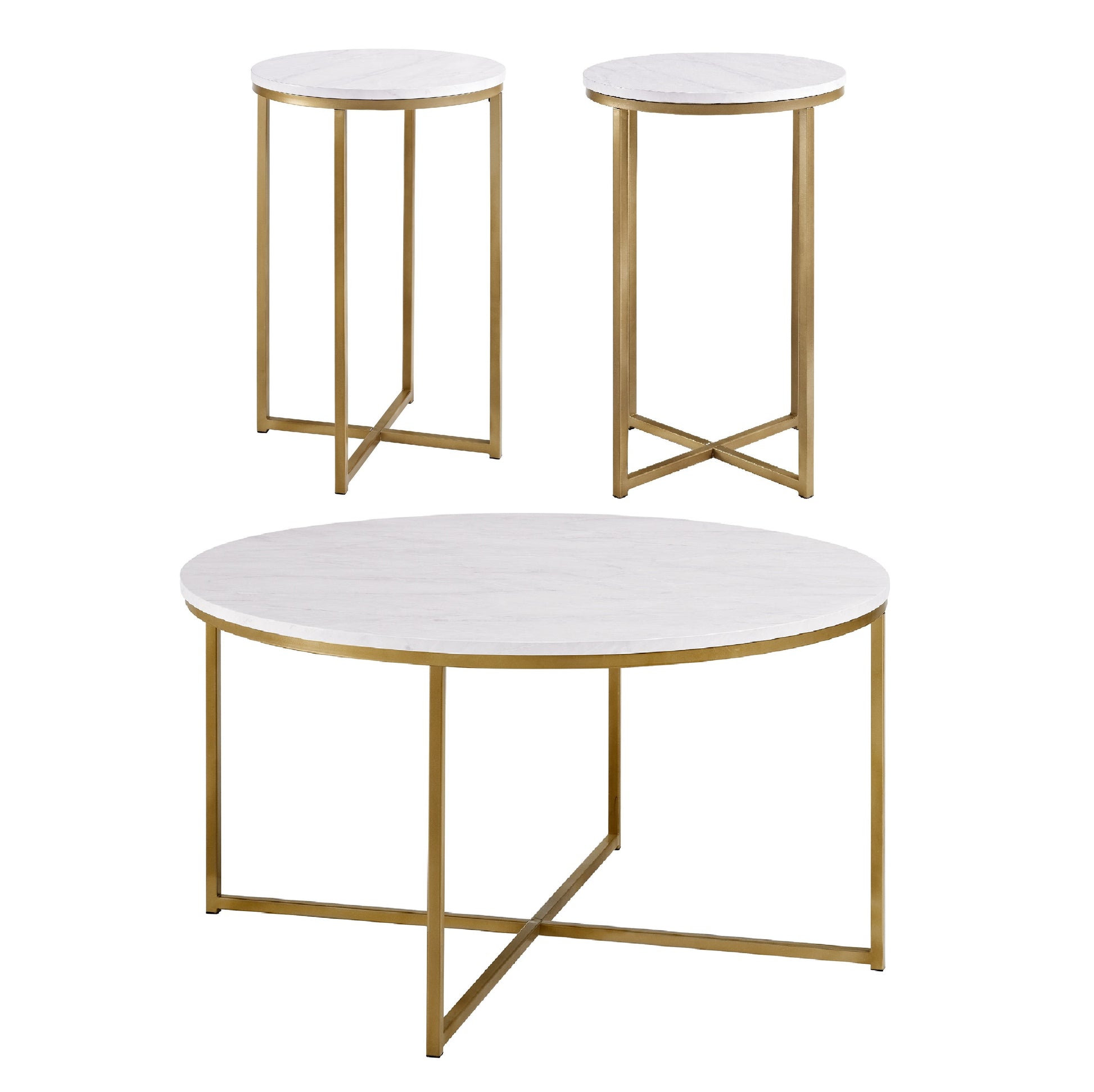 3 Piece Mid-Century Modern Coffee Table Set - Marble/Gold