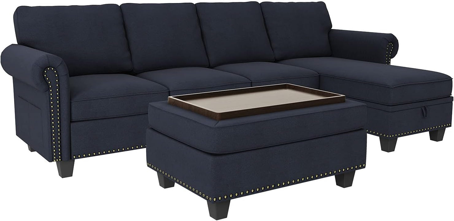 Convertible Sectional Sofa Couch, L Shaped Sofa, Reversible Couch, Denim Blue