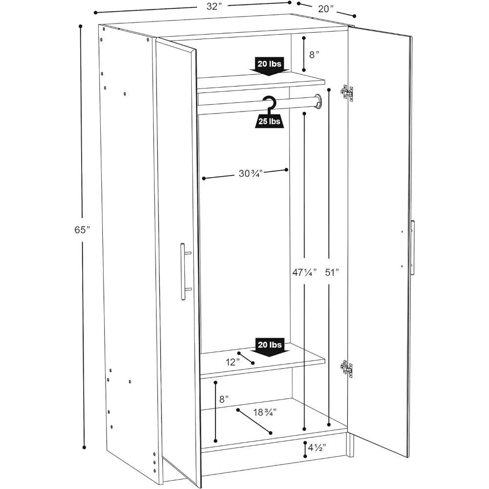 Elite Functional Wardrobe Closet Cabinet with Hanging Rail, 32 Inch Wardrobe Cabinet