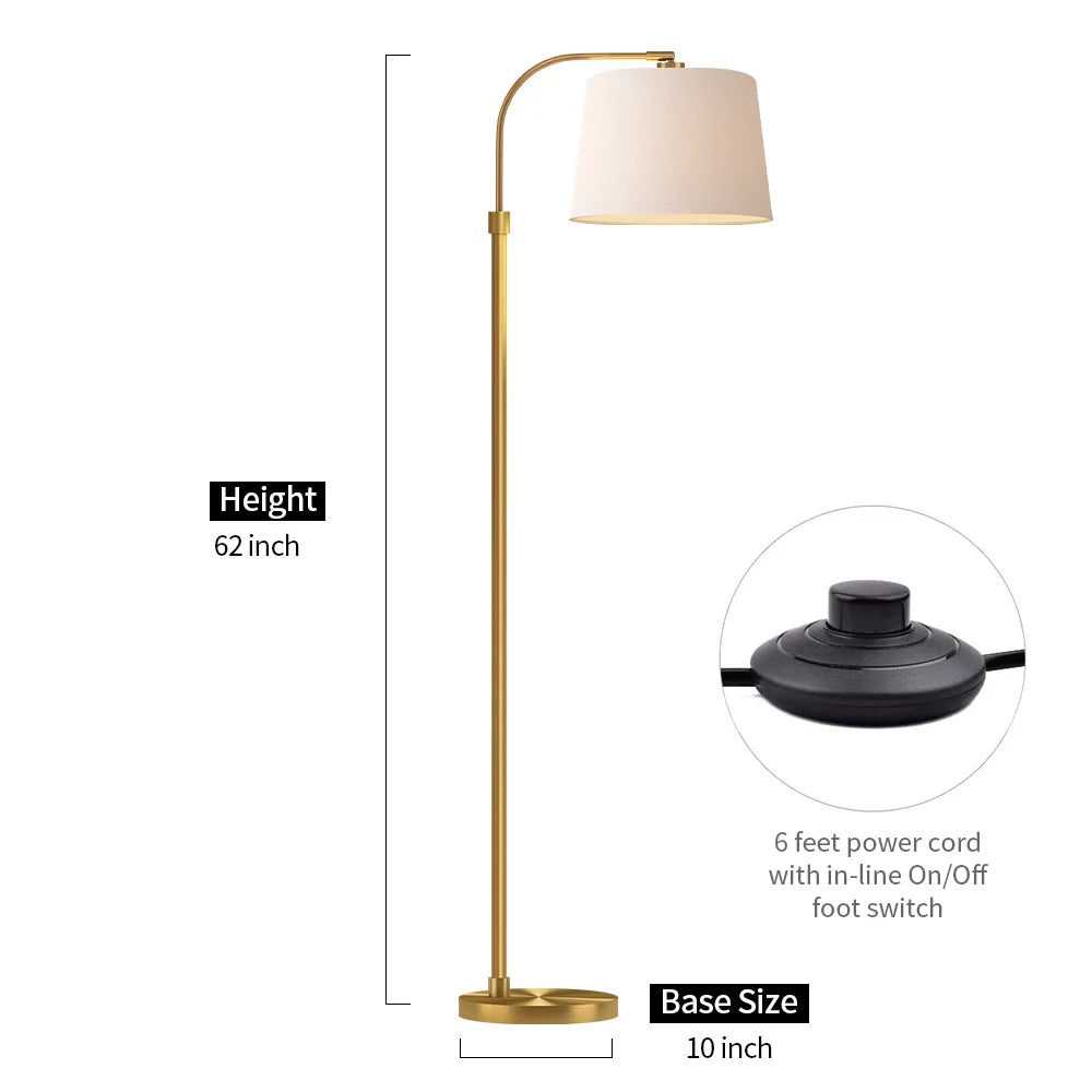 Arc Gold Mid-Century Floor Lamp, Modern Metal Standing Lamp, 62.5" Foot Switch Lighting