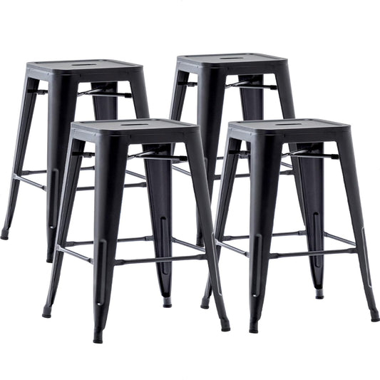 24 Inch Metal Bar Stools Set of 4 Counter Stools with Backs Counter Height Stools Backless Bar Chairs Stackable Kitchen Stools Matte Black