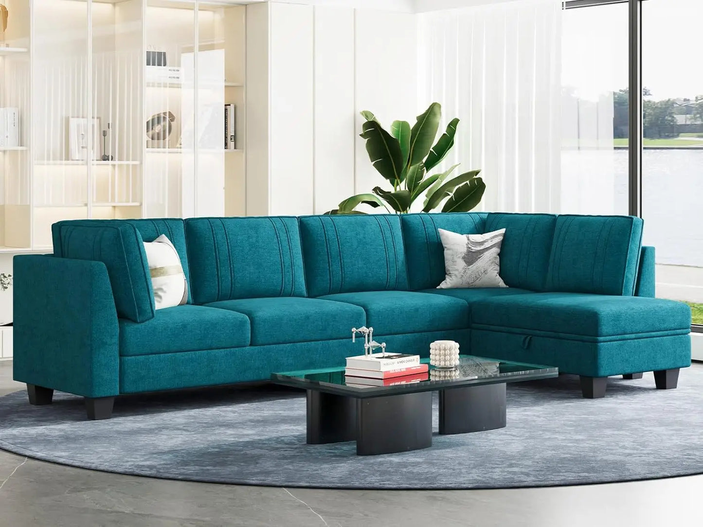 L Shaped Sofa Velvet Reversible Sectional Sofa, L-Shaped Sofa Set