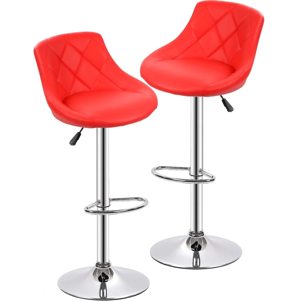 Barstools Swivel Set of 2 Height Adjustable PU Leather, Low Back, Red