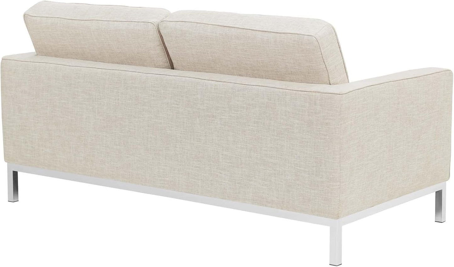 Loft Upholstered Fabric Mid-Century Modern Loveseat in Beige