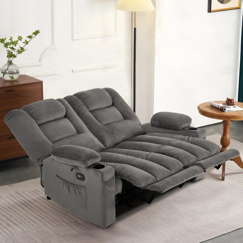 Electric Reclining Loveseat Sofa with Heat and Massage, Fabric Power Loveseat Recliner