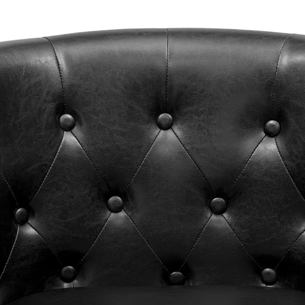 48 In. Black Love Seat, Button Tufted Faux Leather Barrel Loveseat, Loveseat