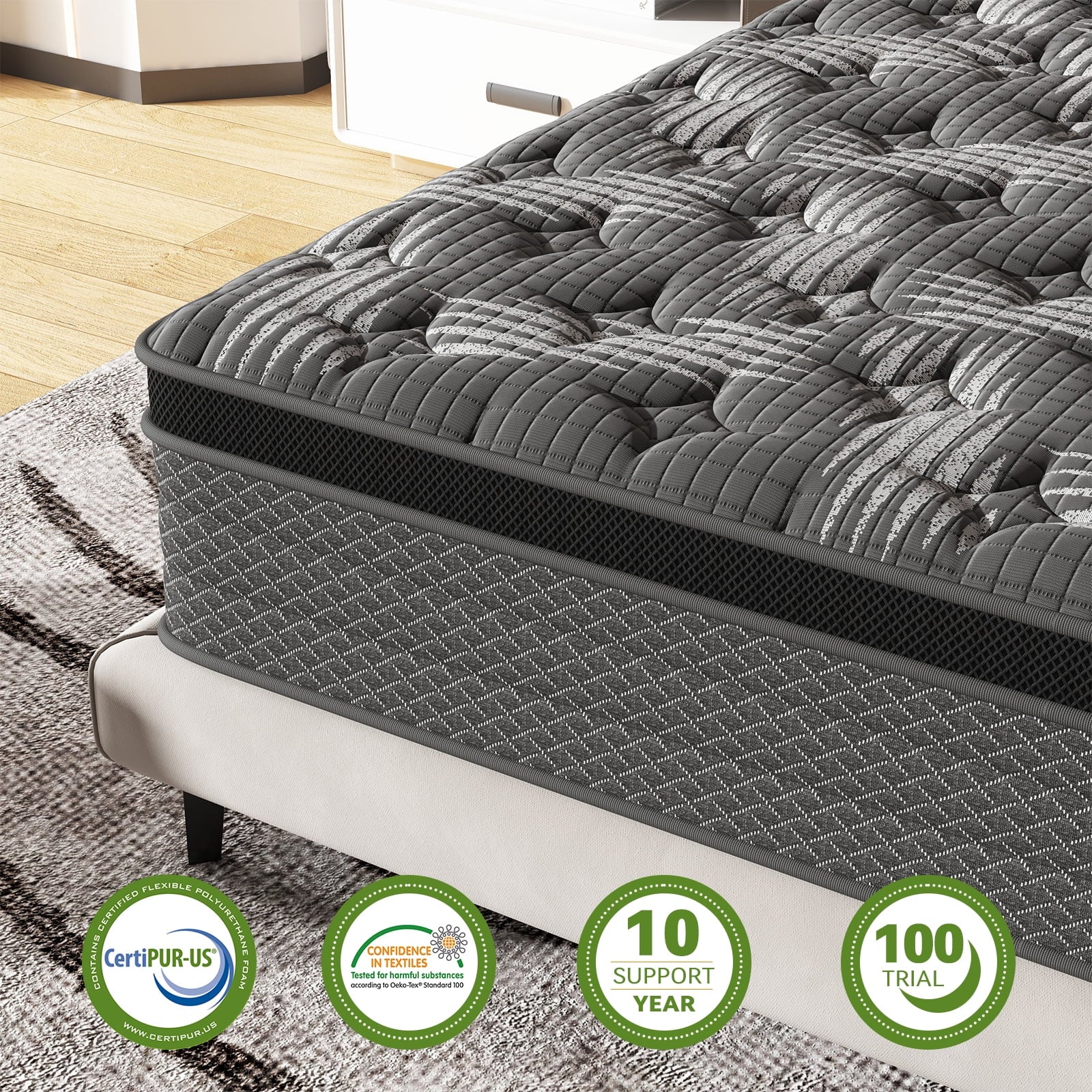 Twin 10" Certipur-Us Certified Memory Foam Pocket Spring Mattress, Hybrid Innerspring Mattress, Twin Mattress in a Box