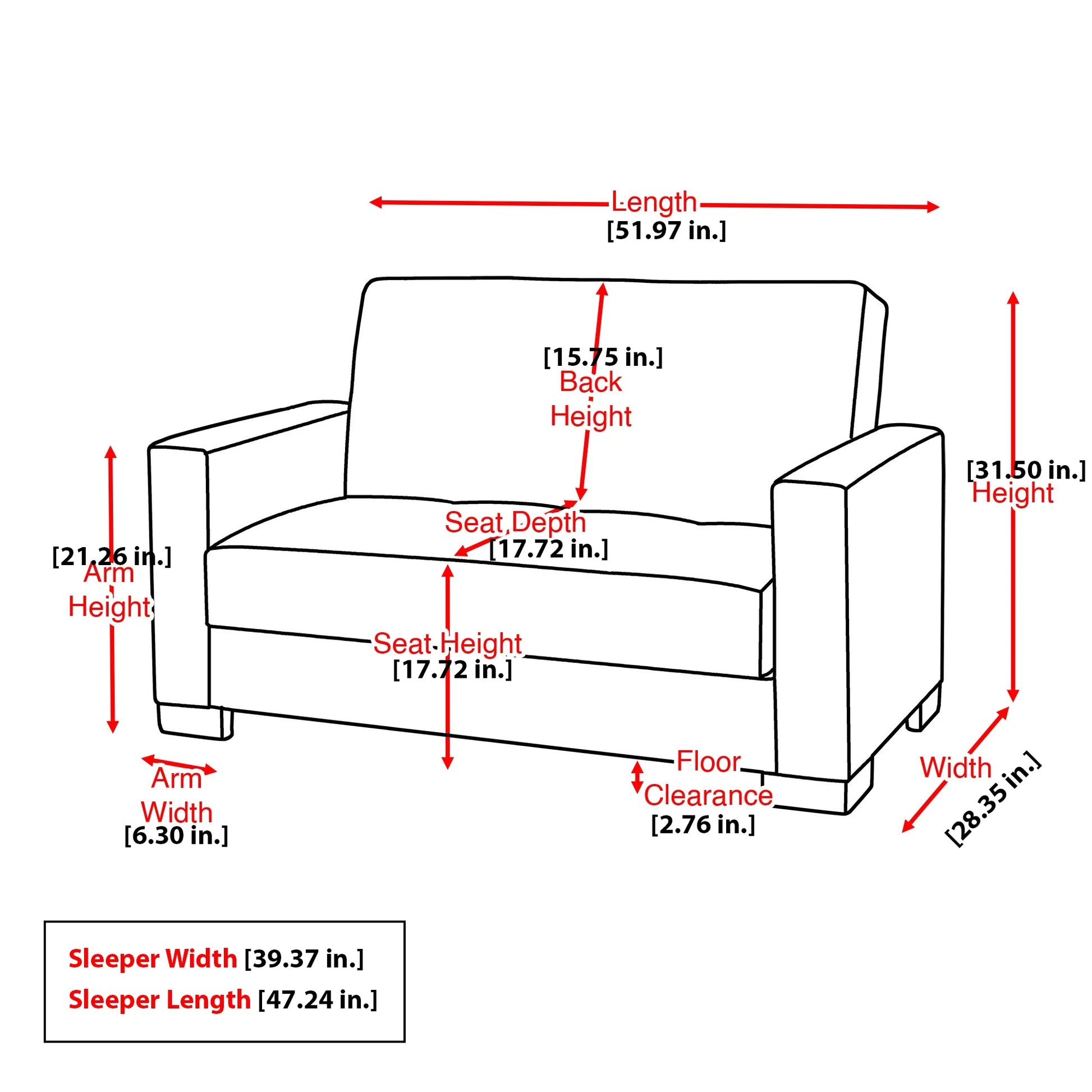 Haven Sleeper Loveseat, Burgundy Chenille