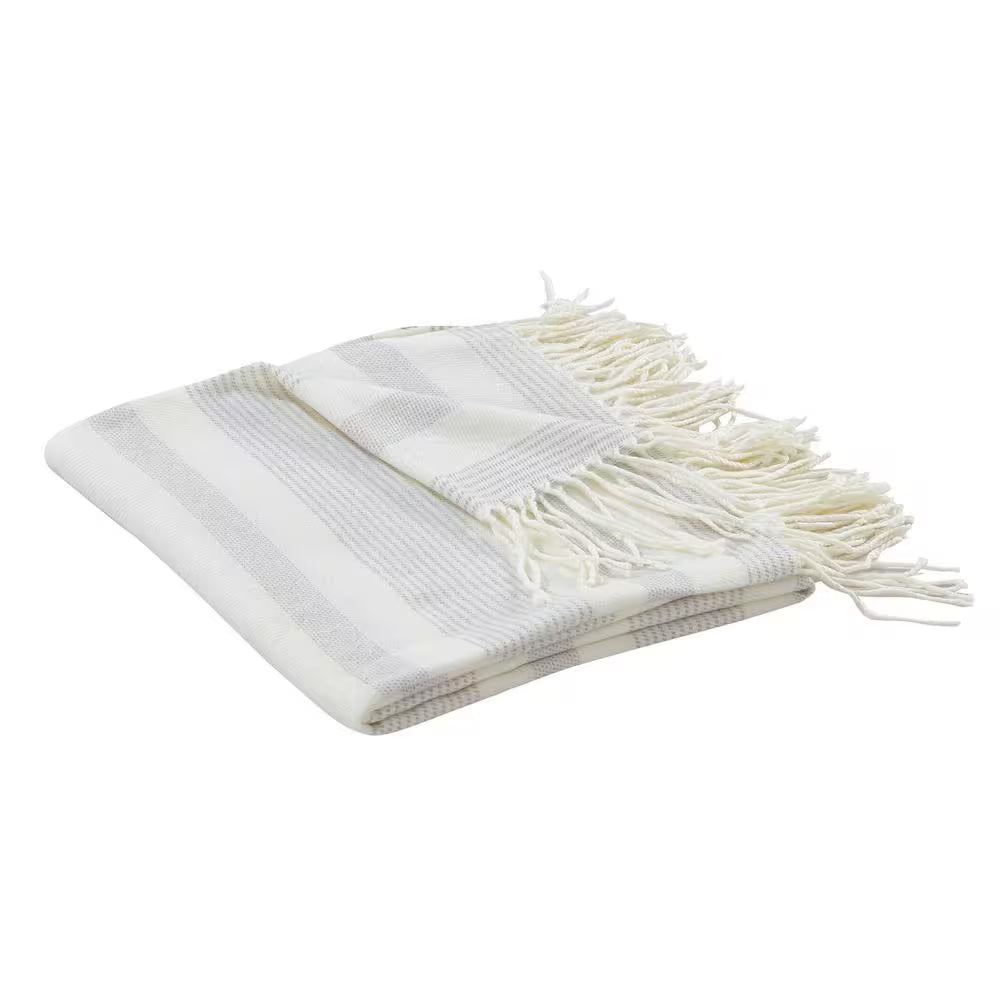 White with Grey Stripes 100% Acrylic Throw Blanket