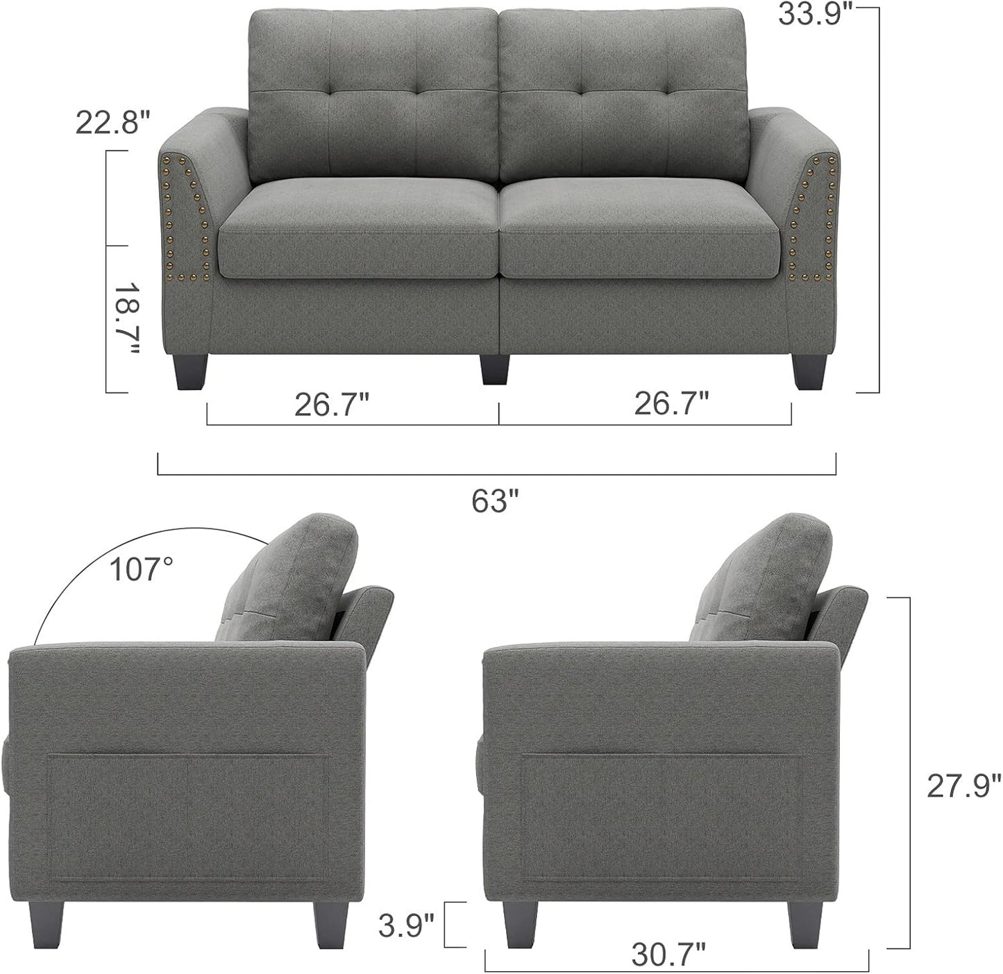 Loveseat Couch Grey Loveseat for Small Spaces